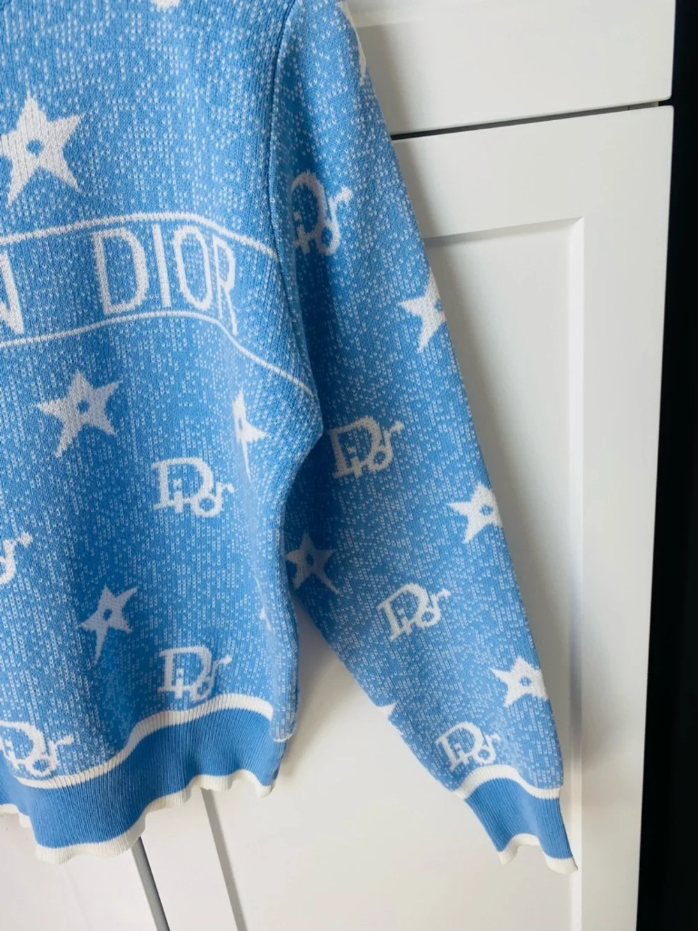 Christian Dior Star Intarsia Knit Sweater womens light blue logo medium - Picture 4 of 9
